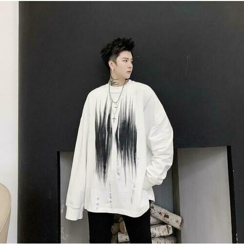 Mens Fashion Punk Round Collar Long Sleeve Loose Printed T-shirt Casual Pullover
