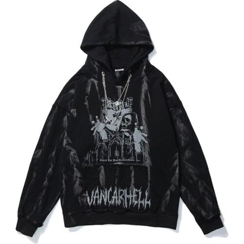 Aolamegs Men Hip Hop Hoodie Sweatshirt Gothic Horror Skull Print Punk Chain High Street Hipster Baggy Hooded Pullover Streetwear