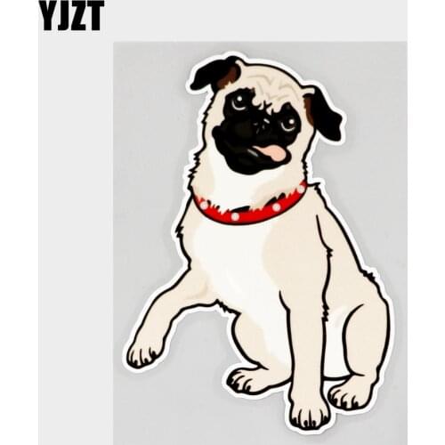 YJZT 11.6CM×16.6CM Cool Dog Pug Breed Sitting Pose Decal PVC Car Sticker 11C-0291