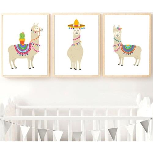 Nordic Posters And Prints Wall Pictures Cartoon Llama Cactus Nursery Wall Art Canvas Painting Baby Kids Room Art Prints Deco