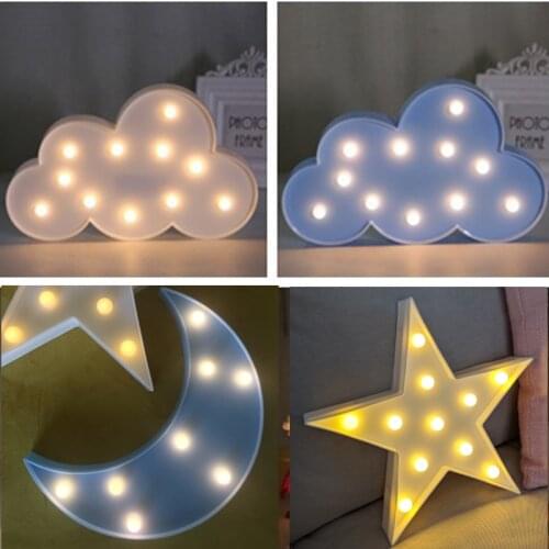 Nordic Kids Room Decor Cloud Star Moon LED Night Light Baby Children Bedroom Bunny Cloud Night Light Decoration No Batteries