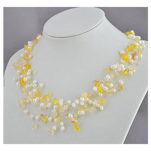 New Arrival Favorite Pearl Necklace Chunky Yellow Bridal White Crystal Beads Real Baroque Freshwater Pearl Wedding Women Gift
