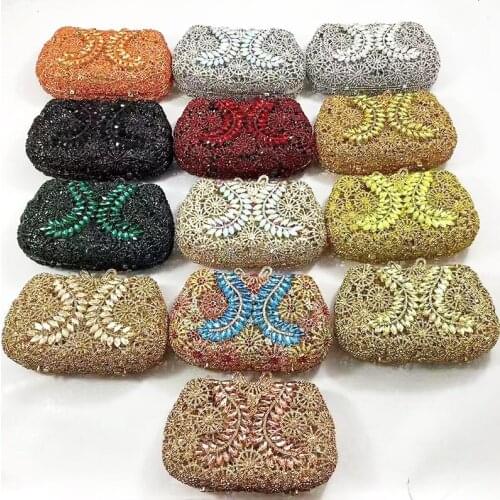 New Arrival Customed Crystal Clutch Fashion Orange/Champagne/Green 12 Colors Rhinestone Evening Shoulder Handbags Dinner Purses