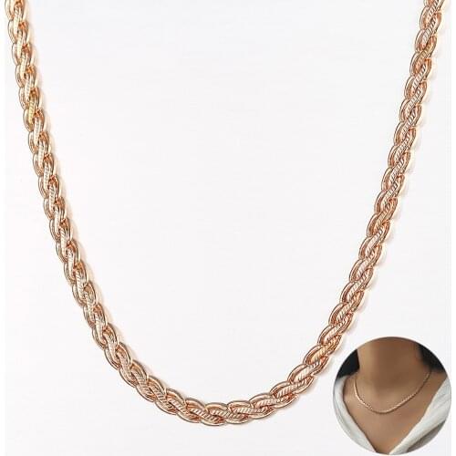 Necklace for Women Men 4mm 585 Rose Gold Hammered Braided Wheat Link Chain 20inch 24inch Fashion Jewelry Gifts New 2021 LCN38