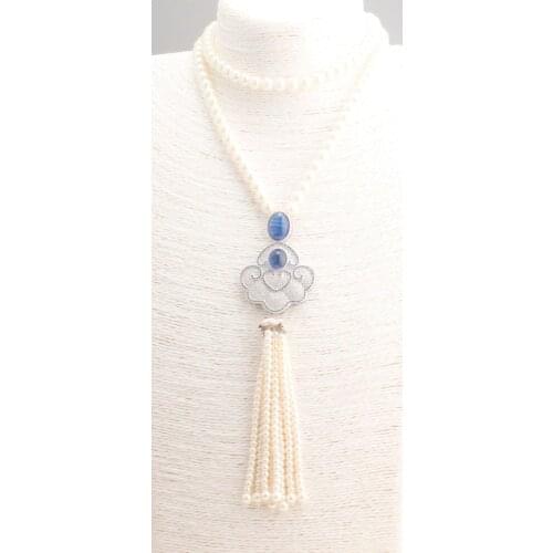 GrayBirds Luxury Fashion Jewelry Pearl And Zircon Necklace Big Stone Blue Color