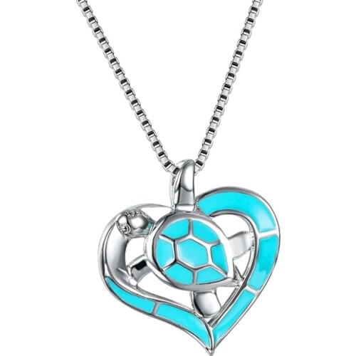 Luxury Female Heart Opal Pendant Necklace Classic Silver Color Chain Necklaces For Women Cute Sea Turtle Wedding Necklace