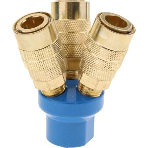 Premium Three Way Air Hose Manifold Quick Coupler Connector Fitting, 1/4 inch