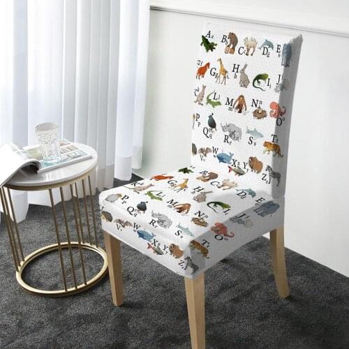 Cartoon Animals Print Chair Cover Elastic Dining Chair Protector Cover Washable Slipcover for Christmas Banquet Party Home Decor