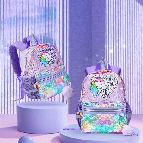 Purple Holographic Sequins Toddler Backpack for Kid Girls Glitter School Bag Mini Unicorn Bookbags Outdoor Water Proof 11inch