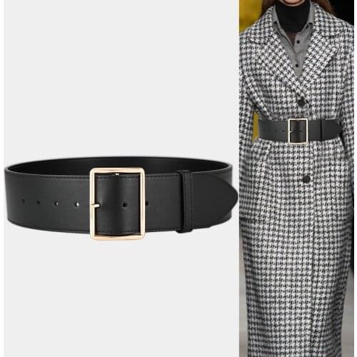 Wide Cowskin Belts For Women Gold Big Pin Buckle Waist Strap Dress Coat Luxury Genuine Leather Waistbands HOT Soft Real Cow Belt