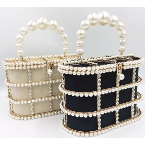 Diamonds Basket Evening Clutch Bags 2021 Luxury Hollow Out Preal Beaded Metallic Cage Handbags Ladies Wedding Party Purse