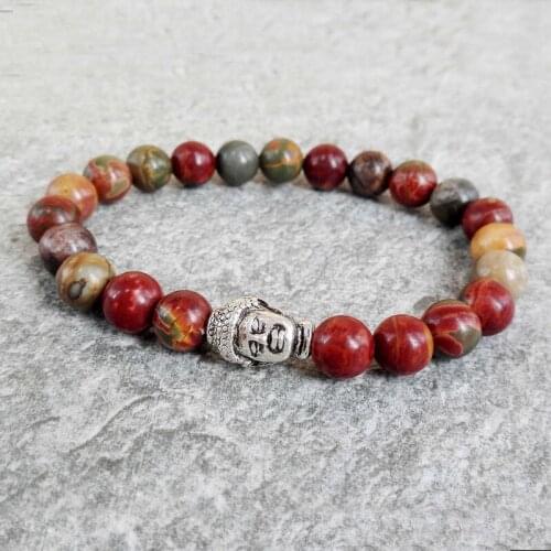 Retail New Design Yoga Jewelry Picasso Stone Bead Bracelets Silver-color Buddha Elastic Bracelets for Men and Womens Gift