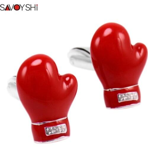 SAVOYSHI Special Gift Cufflinks for Mens Shirt Cuffs High quality Red Enamel Boxing Gloves Model Cuff links Free carving name