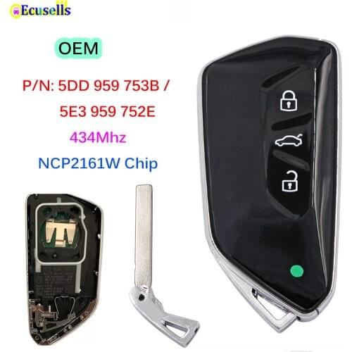 OEM 3 Button Smart Remote Car Key 434MHz Id49 Chip FOB for Volkswagen Skoda 2020 2021 Golf 8 2021 P/N: 5DD 959 753B/5E3 959 752E