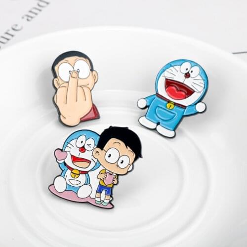 Cartoon Anime Doraemon Enamel Brooches Pins Nobita Nobi Metal Pins Lapel Pin Backpack Badge Collar Jewelry