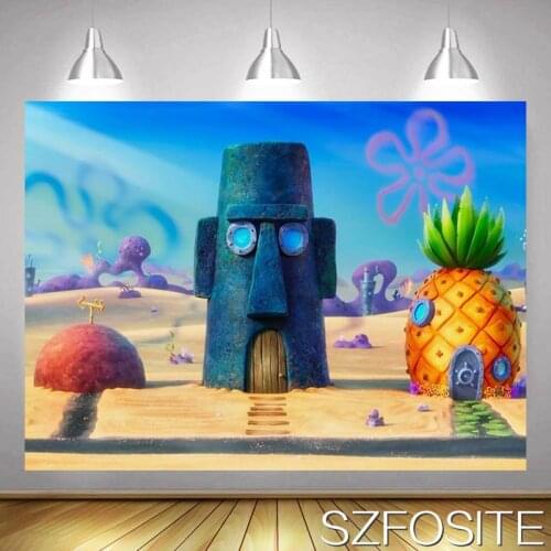 Cartoon Odd Building Pineapple House Undersea World Backdrop Boy Birthday Party Decoration Photography Photo Children Background