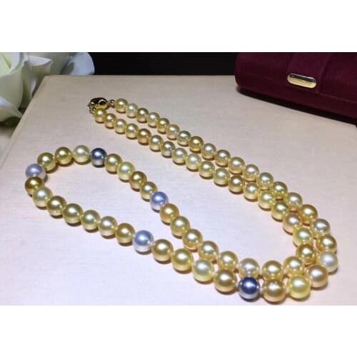 D1106 Pearl Necklace Fine Jewelry Almsot Round 8-10mm Fresh Water Golden and White Pearls Necklaces for Women Fine Presents
