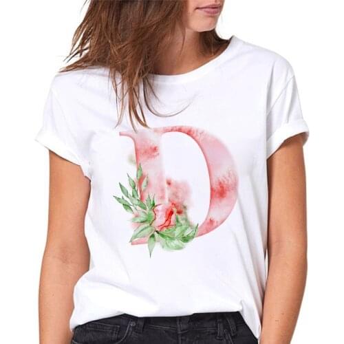 2021 Summer Women T-shirt 26 Alphabet Flowers D Pirnt women Tshirts Harajuku Casual White Female Tops Tees Casual tshirt ladies
