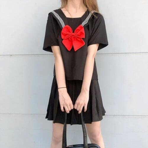 Female Suit 2020 Summer New Korean Version of the JK Uniforms Japanese Bow Short-Sleeved Tops High-Waisted Pleated Skirt Piece