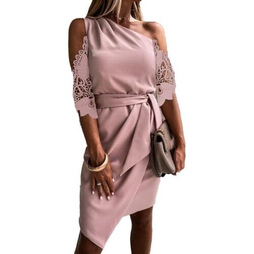 80%HOT Dress Off Shoulder Sexy Solid Color Summer Sleeveless Waist Lace Slim Dress for Woman