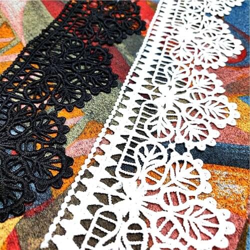 1 yard Top Quality Embroidered Lace Fabric for Decoration 8cm Width Milk Silk Maple Leaf Sewing Lace Crafts Black White In Stock