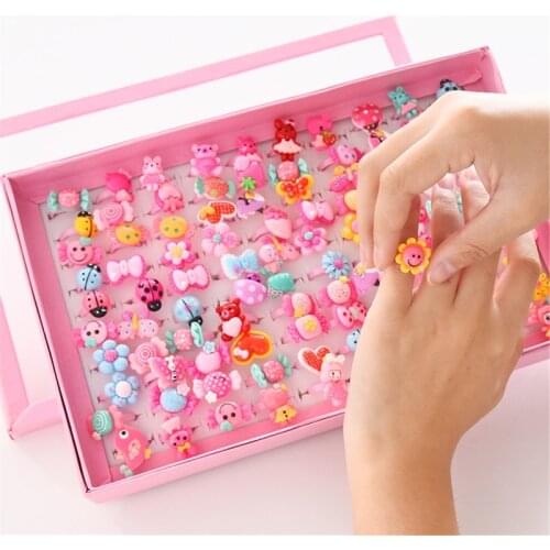 10pcs/lot Childrens Cartoon Rings Candy Flower Animal Bow Shape Ring Set Mix Finger Jewellery Rings Kid Girls Toys