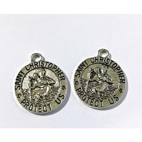 12pcs/Lot 26x22mm Saint St Christopher 3D Medallion Charms Pendant Accessories Tibetan Silver Color Tone Jewelry Making Supplies