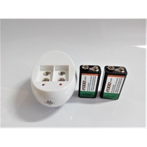 2PCS SHSEJA 9v rechargeable battery large capacity 2000mah 9V Ni-MH battery + smart 9v charger set