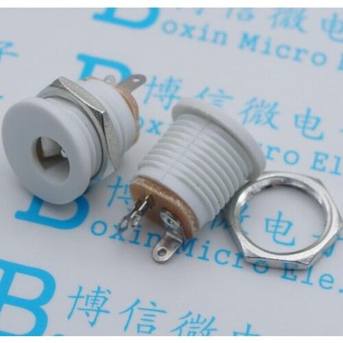 70pcs DC-022 Power outlet power plug with nut white DC022 5.5*2.1MM socket hole threaded nut panel mounting