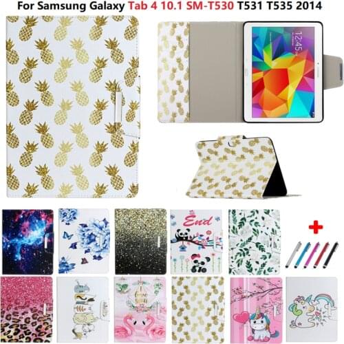 For Samsung Galaxy Tab 4 10.1 Case T530 T531 T535 SM-T530 SM-T531 SM-T535 Tab4 10 1 Cover Unicorn Panda Tablet PU Leather Funda