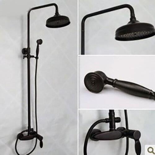 Bathroom Black Oil Paint Solid Brass Bathtub Shower Set Wall Mounted Rainfall Shower Mixer Tap Faucet 3-functions Mixer Valve