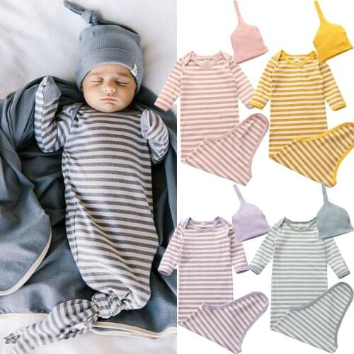 Infant Sleeping Bag+Hat Colorful Striped Printing Long Sleeve Swaddle Cotton Cute Wrap Blankets Newborn Sleeping Bags For 0-1Y