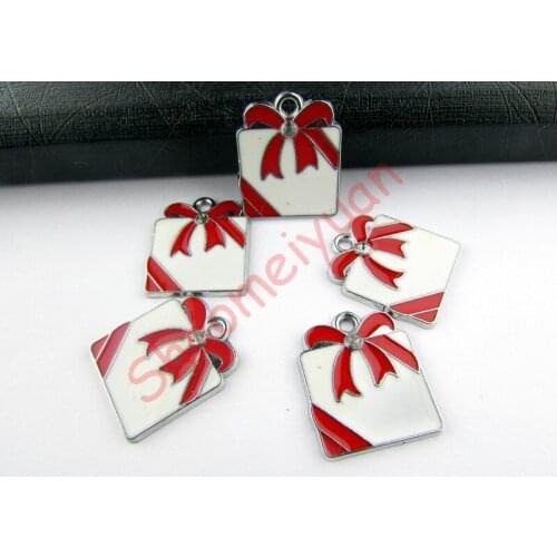 ECM02 Mix Color 20Pcs Alloy Metal Enamel Christmas Gift Box Charms Pendants 24x21mm