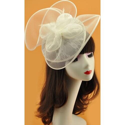 European Multi-layers Flower Feather Fascinator Headpiece Makeup Party Horse Race Derby Gauze Headdress Wedding Hair Accessories