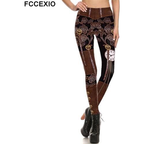 FCCEXIO Women Seamless Leggings Fashion Mid-Waist Sexy Slim Pants Women Clothing Steampunk Fitness Leggings Plus Size