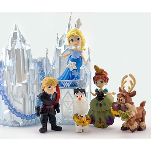 Disney Anime Toys 6Pcs/Set 8-16cm Princess Castle Ice Palace Play Set House Anna Elsa Olaf Action Figure Toy Collection Doll