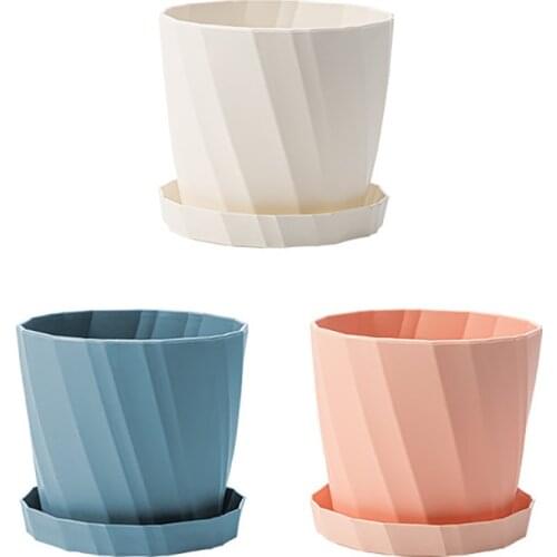 1 Piece Thicken Plastic Flower Pot Office Desk Succulent Pot Home Garden Decoration Fashion Flower Pot with Tray 3 Color
