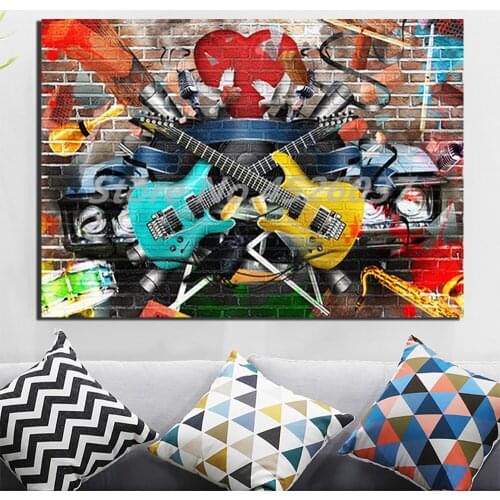 Graffiti Street Wall Art Guitar Music Canvas Prints Picture Modular Paintings For Living Room Poster On The Wall Home Decor