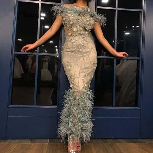 Best Selling O Neck Beaded Hand-Made Flowers Short Sleeve Feather Tea Length Prom Dresses 2020