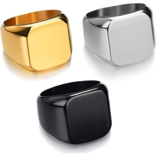 Engraving Custom Rings Simple Inscription Mens Ring Stainless Steel Fillet Large Square Laser Engraver Name Ring Personalized