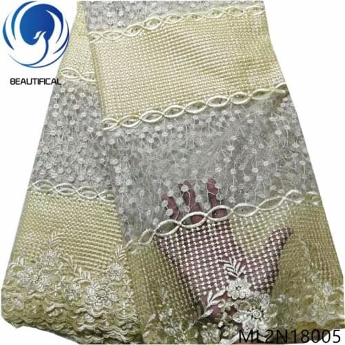 BEAUTIFICAL french lace fabrics Latest style nigerian tulle lace babysbreath fabrics stones lace fabric for dress 5yards ML2N180