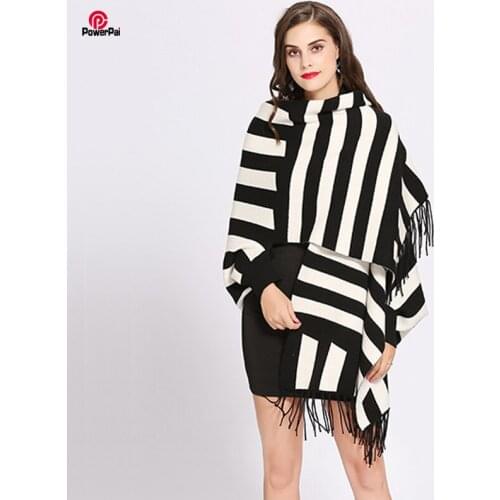Fashion Novelty Stripe Cashmere Shawl Scarf Long Women Core Spun Yarn Bat Sleeve Cardigan Cape Fall Winter Tassels Wraps Coat