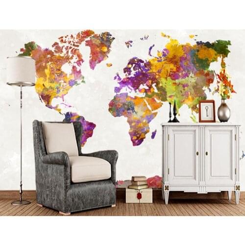 Papel de parede watercolors World map abstract 3d wallpaper,living room tv wall bedroom wall papers home decor KTV bar mural