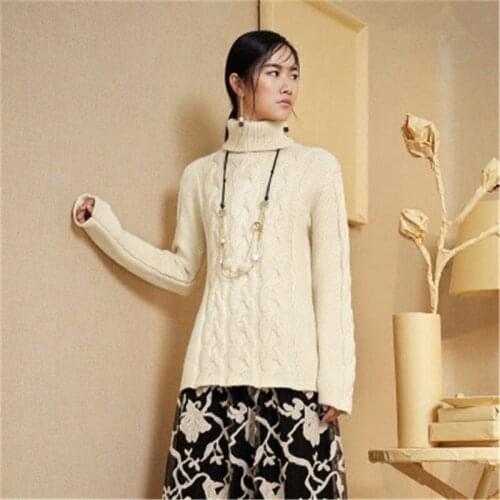 New arrival 100%hand made pure wool turtleneck knit women streetwear solid H-straight pullover sweater one&over size