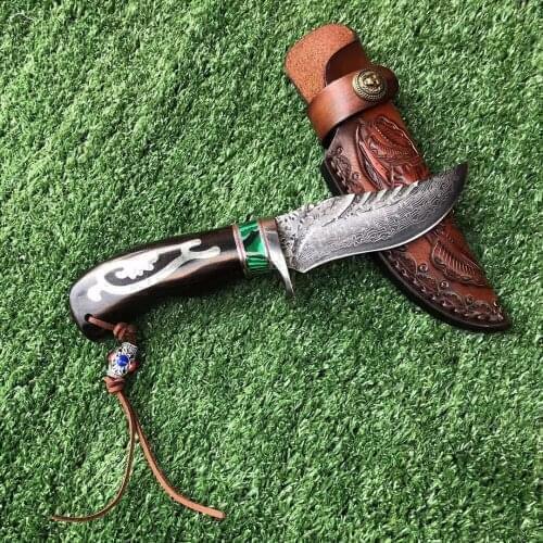 VG10 Damascus Steel Fixed Blade Knife Desert Ironwood Handle Outdoor Survival Camping Small Hunting Knives with Sheath