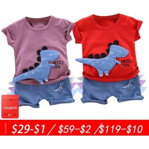 Baby boy clothes boy summer cute cartoon dinosaur cotton casual short-sleeved T-shirt two-piece suit baby boy short pants suit