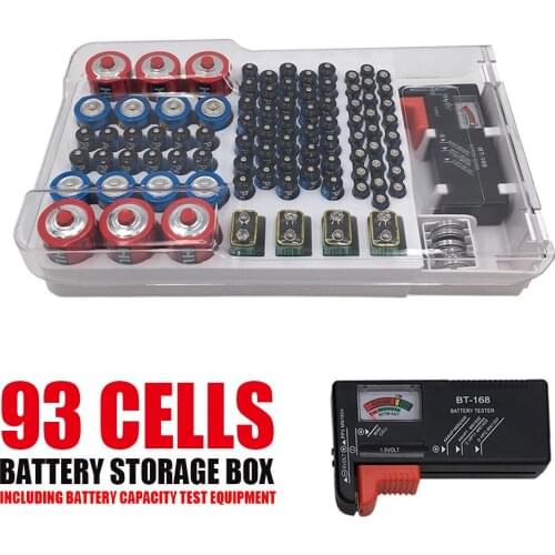 93 Grids Battery Storage Organizer Box with Battery Capacity Tester For AA AAA DC 9V Battery Storage Case Holder Big capacity