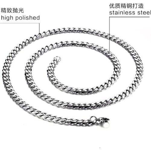 Granny Chic Mens Necklace Curb Cuban Chain Stainless Steel Polished Silver Color Necklace for Men Jewelry Gift 6mm 16-40 inch