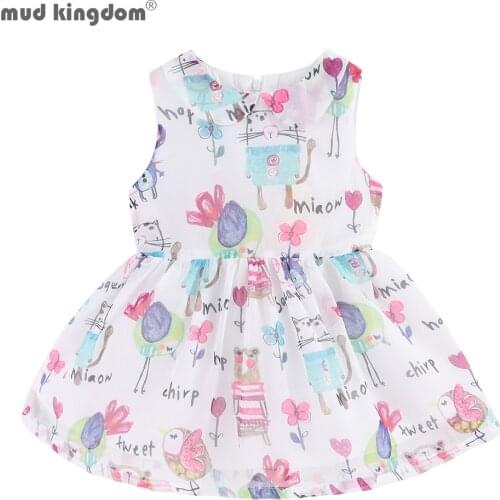 Mudkingdom Baby Girls New Fashion Dress Graffiti Bird Peter Pan Collar Chiffon Dress Cute Girls Clothes