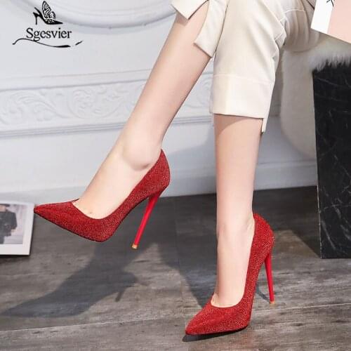 Sgesvier 2020 newest 12.5cm high heels party wedding shoes ladies spring summer pointed toe single shoes elegant women pumps